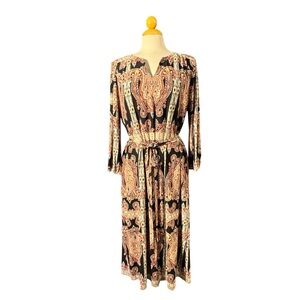AUW Black Midi Dress with Peach Paisley Print